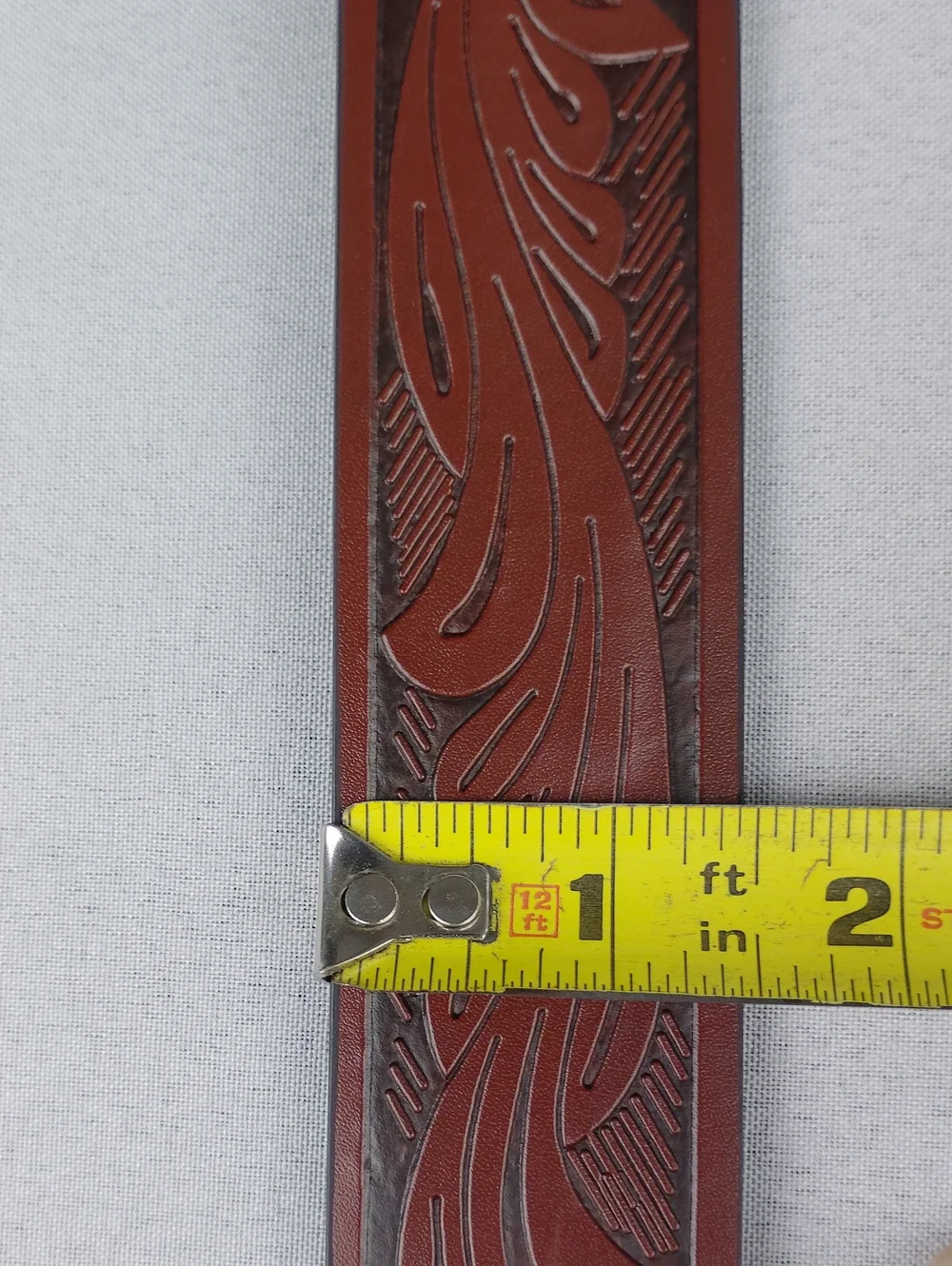 Belt Road Brown Tooled Leather Western Belt with Longhorn Buckle